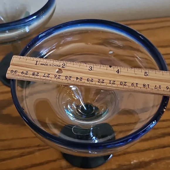 Handblown, Made In Mexico Cobalt Blue Rim Margarita Glass Set - Picture 4 of 6